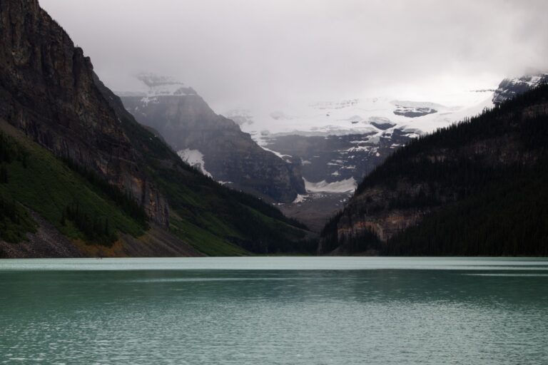 Lake Louise and snow mountains