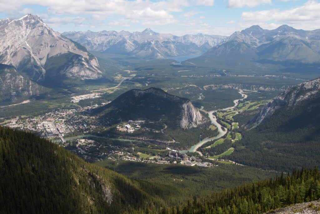 view of the Banff valley from mountain top