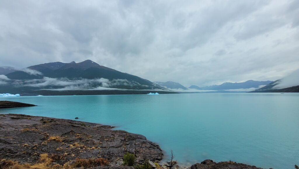 The Styrofoam-blue icebergs visible from the coast