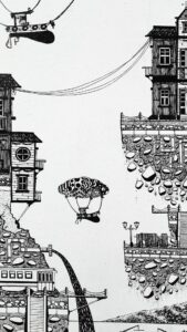 Black and while illustration mural