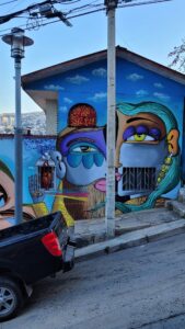 Face mosaic on a blue house