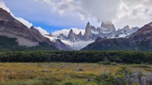 Mount Fitz Roy at a distance, viewed from the trail
