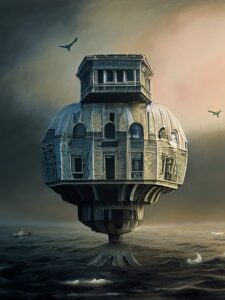 Floating house made of roofs