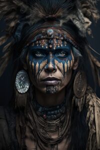 Photorealistic native woman with blue eye shadows