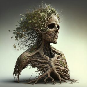 The upper part of a skeleton as roots, branches, and leaves