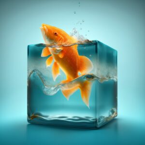 Photo of a goldfish in a block of water