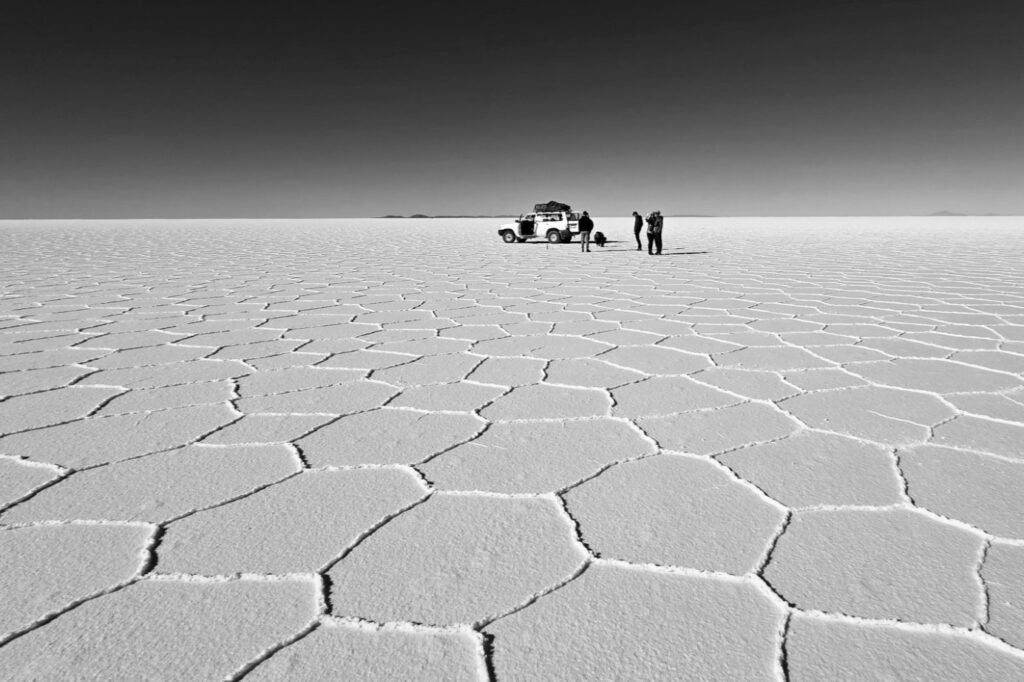 jeep and group on the salt flats